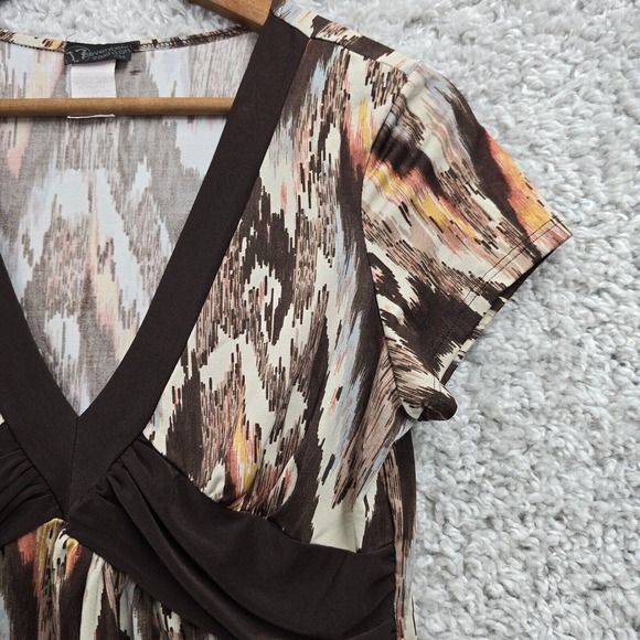 Babydoll Blouse Womens Large Brown Patterned V-Neck Empire Top‎ Cowgirl Y2K Boho - Picture 4 of 9